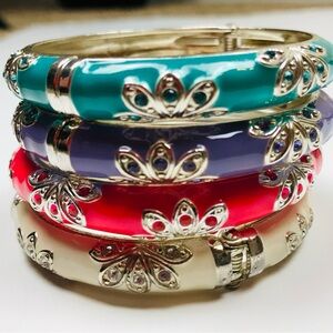 Enamel Vibrant Bangle Set with Silver Accents